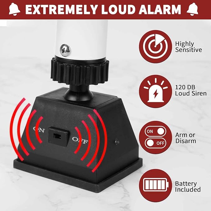 Security Door Stopper with Alarm & Sliding Patio Bar, 120db Loud Alert Adjustable Security Jammer Door Security Bar Window Child Proof Heavy Duty Door Stoppers for Home Apartment Travel - White
