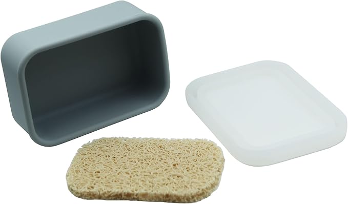 Silicone Travel Soap Case,Portable Soap Box with Draining Layer for Shower,Bathroom,Camping,Hiking,Gym (Gray)