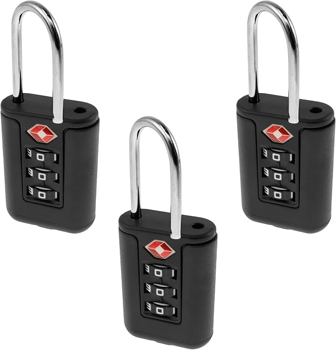 3Pcs TSA Approved Luggage Locks 3 Digit Travel Combination Portable Small Padlocks Stainless Steel TSA Accepted Toolbox Locks for Travel Bag Suitcase Lockers