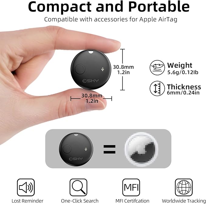 Esky Air Tracker Tag-1 Pack, Smart Bluetooth Luggage Tracker Compatible with Apple Find My APP (Only for iOS, Not for Android), Key Finder and Item Locator for Luggage, Backpack, Suitcases, Wallet