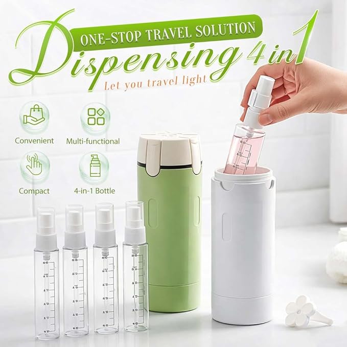 AprYew 4 in 1 Travel Dispenser Bottles Refillable, 4 Pack 30ML Travel Bottles for Toiletries, Travel Size Shampoo and Conditioner Bottles,for Vacation Business Trip (2PC Mix C)