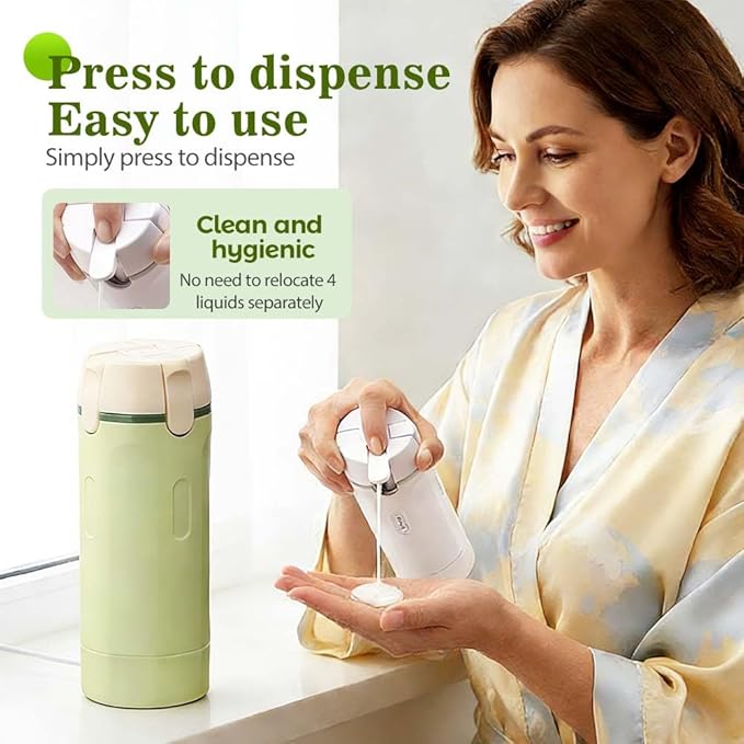 4 in 1 Travel Dispenser, 4 Pack 30ML Travel Bottles for Toiletries, Leak Proof Travel Size Containers, Portable Containers for Shampoo Lotion Conditioner Cream (Green*2)