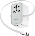 TESSAN Universal Travel Adapter PD 35W GaN, International Power Adapter Built in 1 Retractable USB C Cable, 6 in 1 Travel Adaptor Worldwide with 4 USB Ports for US to Europe UK AUS (Type C G A I)