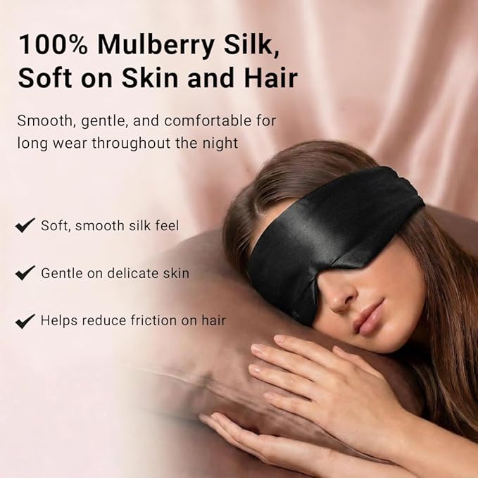 Silk Sleep Mask for Side Sleepers, Face-Hugging Padded Eye Cover, Eye Mask for Sleeping Women Men, with Upgraded Nose Bridge Fit, Soft Light Blocking Mask for Travel, Naps & Shift Workers (Black)