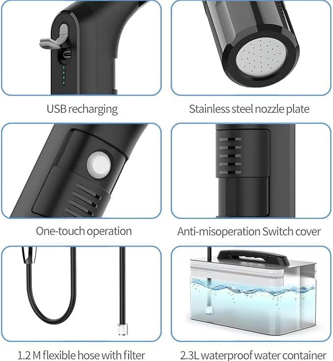 Portable Electric Bidet, Portable B-idet for Travel Rechargeable with 2.3L Water Tank, Mini Handheld High Pressure B-idet Sprayer P-ortable for Bathroom, RV Car Camping