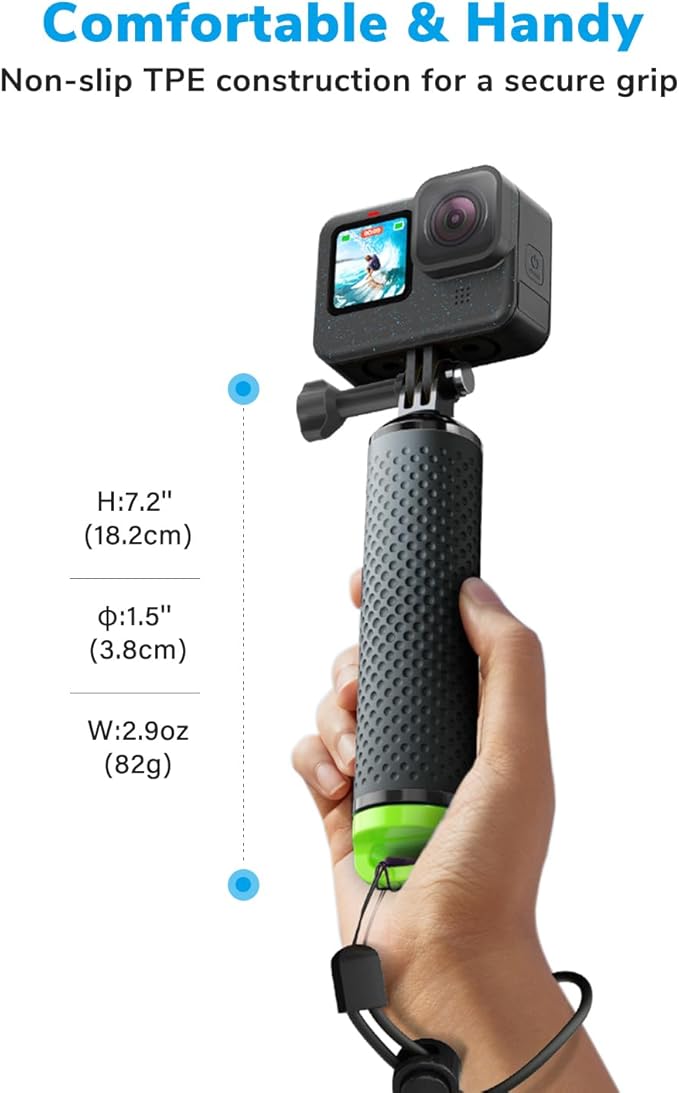 Floating Handle Grip Floaty Stick Waterproof Handler Accessory Compatible with GoPro Hero 13, 12, 11, 10, 9, 8, 7, 6, 5, 4, Session, 3+, 3, Hero(2018), Max, DJI Osmo Action Cameras (Green)