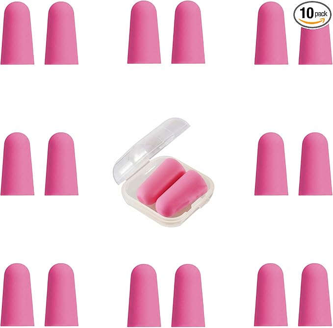 10 Pairs Rose Red Reusable Ear Plugs, 32dB NRR Noise Reduction, Washable Slow-Rebound Foam Earplugs for Sleeping, Snoring, Work, Concerts, Travel
