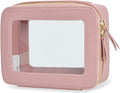 NGIL Clear Faux Leather Travel Toiletry Bag, Makeup Bag Organizer for Women, Clear Window & Gold Zipper Makeup Bag, Road Trip Essential, Skincare, Cruise Ship Essentials (Pink)