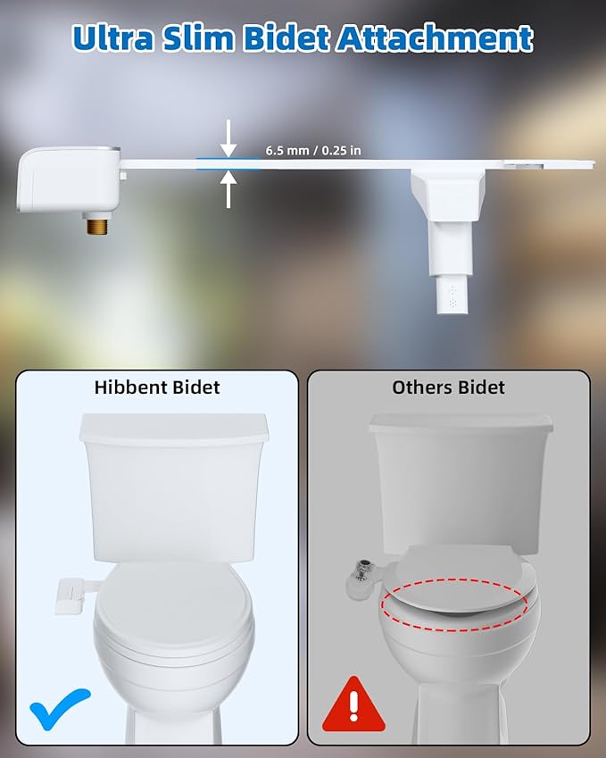 Hibbent Bidet Attachment for Toilet, Non-Electric Dual Nozzle for Frontal & Rear Wash, Adjustable Water Pressure Control, Fresh Water Bidet Toilet Seat, Self Cleaning Water Sprayer, White