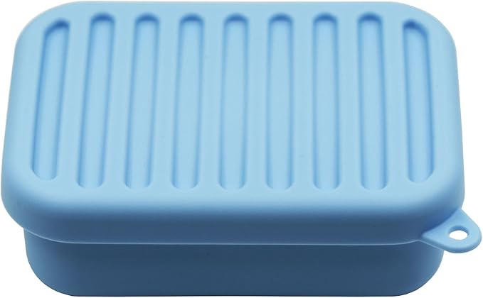 Leakproof Silicone Travel Soap Case,Portable Soap Box with Draining Layer for Shower,Bathroom,Camping,Hiking,Gym (Light Blue)