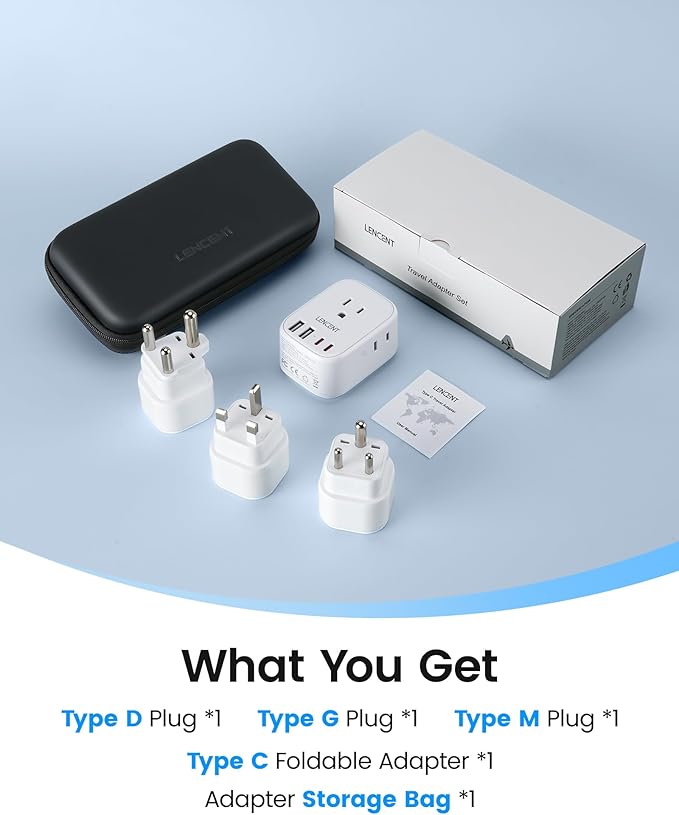 LENCENT Type C and Type D G M Universal Travel Adapter Kit with 4 Outlets 4 USB Ports(2 USB C), International Power Adapter Plug for Botswana Sri Lanka Europe UK Italy Ireland South Africa India