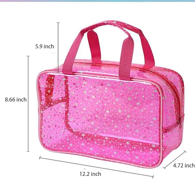 SxoSyo Clear Makeup Bags Large Toiletry Bag for Women Transparent Cosmetic Bag with Handle Travel Essential Bathroom Organizer (Green Star)