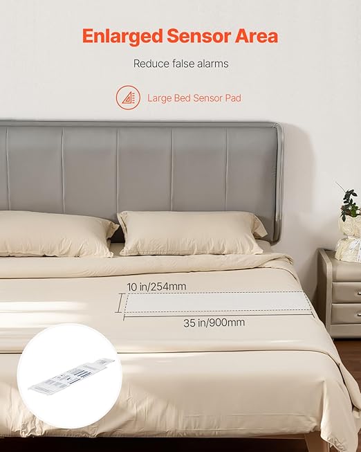 VEVOR Early Alert Bed Alarm System, Wireless Bed Sensor Pad with Call Button & Pager, Pre-Alert Safety Bed Alarms and Fall Prevention for Elderly, Dementia Patients, and Adults (10 x 35-inch)