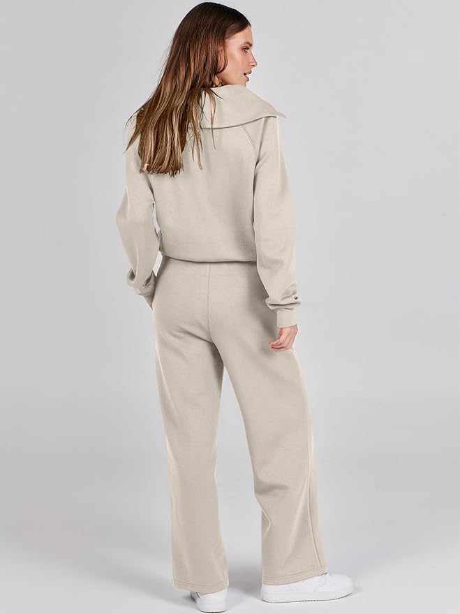 ANRABESS Women 2 Piece Outfits 2025 Fall Fashion Airport Wide Leg Pants Lounge Set Leisure Travel Vacation Clothes Sweatsuits
