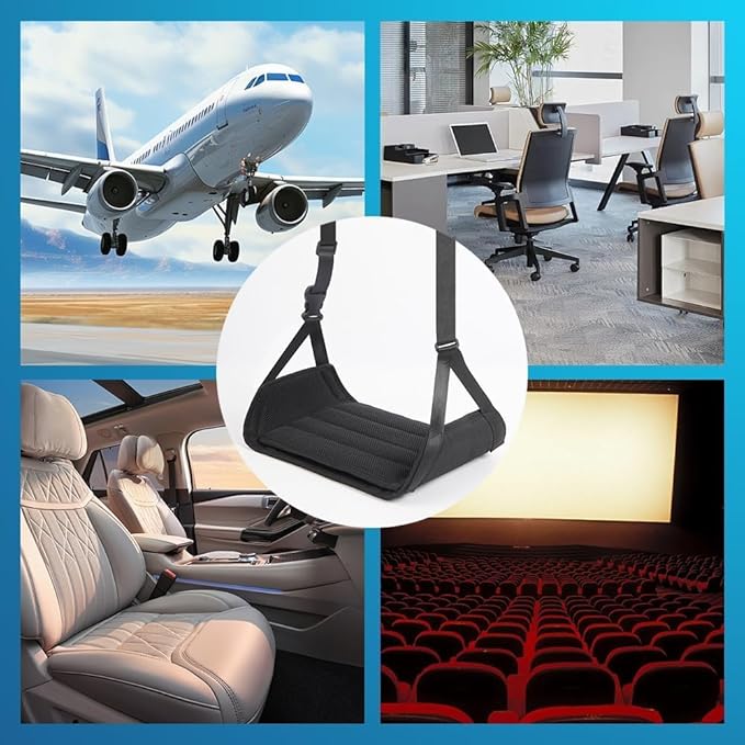 Airplane Foot Rest Hammock, Adjustable Travel Footrest with Storage Bag, Portable Under Desk Leg Support, Adjustable Leg Support for Long Flights