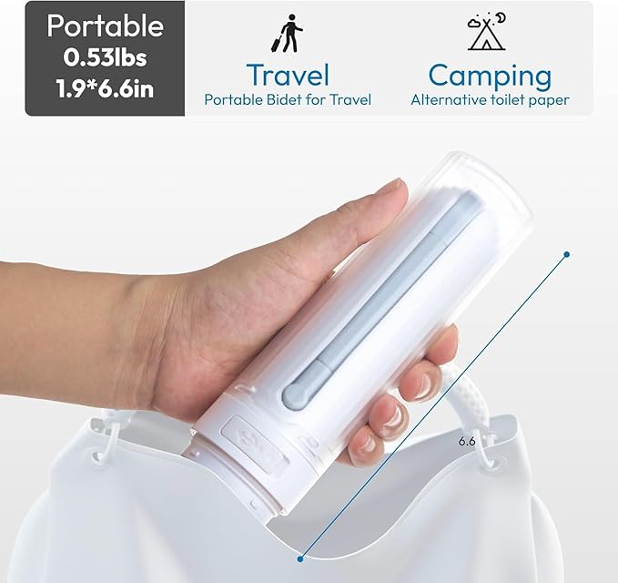 Portable Bidet for Travel, Rechargable USB-C 3 High Pressure Modes Travel Bidet Compact Waterproof Handheld Sprayer Device for Women, Men, Babies - Ideal for Personal Hygiene (White)