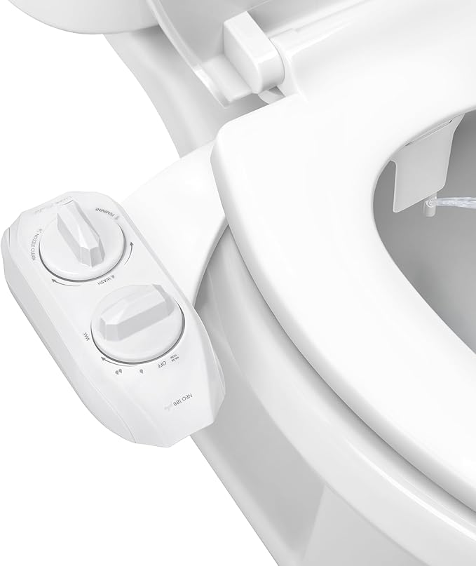 LUXE Bidet NEO 185 Plus - Dual Nozzle, Non-Electric Bidet Attachment for Toilet Seat, Patented Slide-In Install, 360° Self-Clean, EZ-Lift to Clean, Feminine & Rear Wash (White)