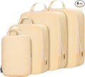 Carry on Compression Packing Cubes Travel for Suitcases ，Compressible Packing Cubes for Travel Women Packing Organizers 4 Set Ultralight (Beige)