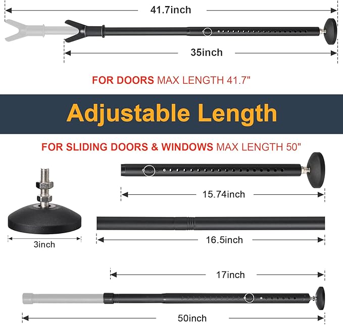 Door Stoppers Security Bar,Heavy Duty Portable Door Lock,2-in-1 Adjustable Sliding Door Lock Bar,Door Barricade Security Bars for Window, Front Door, Patio Door, Apartment, Hotel Room (Black)