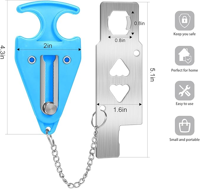 Portable Door Lock for Travel Lock Home Security Door Latch in Prevent Unauthorized Entry School Apartment Hotel(Blue)
