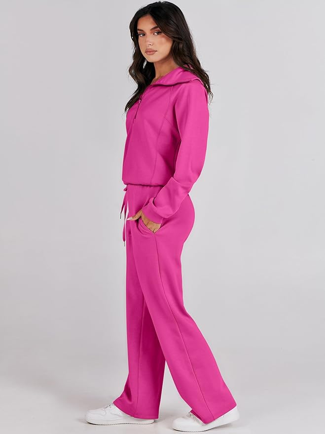 ANRABESS Women 2 Piece Outfits 2025 Fall Fashion Airport Wide Leg Pants Lounge Set Leisure Travel Vacation Clothes Sweatsuits