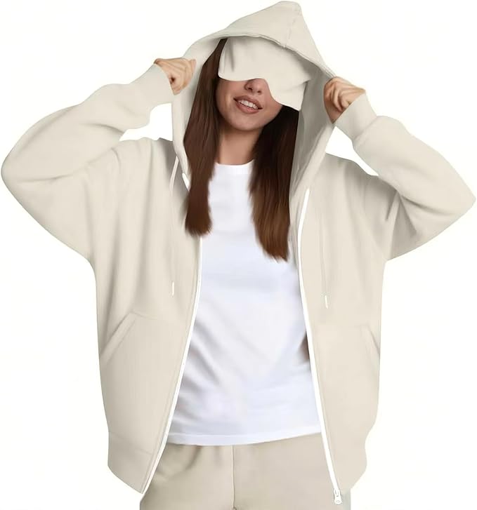 Travel Hoodie for Women Mens with Built In Eye Mask Hidden Pockets Airplane Travel Zip Up Outfits