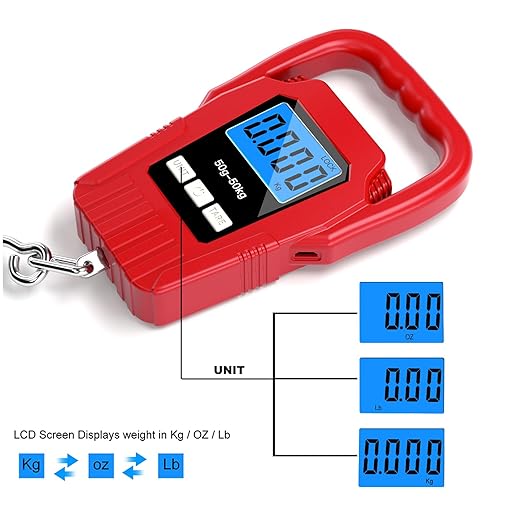 Digital Fish Scale Hanging Scale Fishing Scale,110lb/50kg Luggage Scale,Upgrade Large Handle & Backlit LCD Display, Electronic Balance Digital Fishing Postal Scale, Red, Fishing Gifts for Men