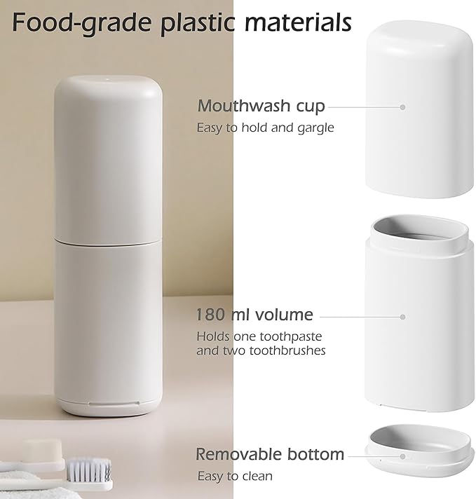 Portable Travel Toothbrush Case with Gargle Cup - Hard Shell Toothbrush Holder & Toothpaste Container, Detachable Bottom for Easy Cleaning, Matte BPA-Free Organizer for Business Trip, Camping, Gym