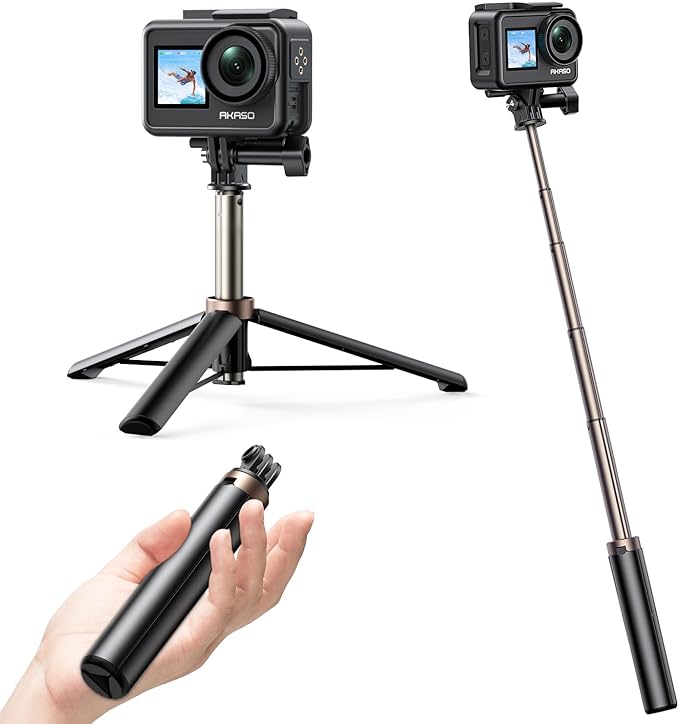 AKASO 60cm Selfie Stick Extendable Tripod Stand Compatible with AKASO, SJCAM, GoPro Hero 13/12/11/10/9/8/7/Max, DJI Osmo Action 5/4/3, and Other Action Cameras