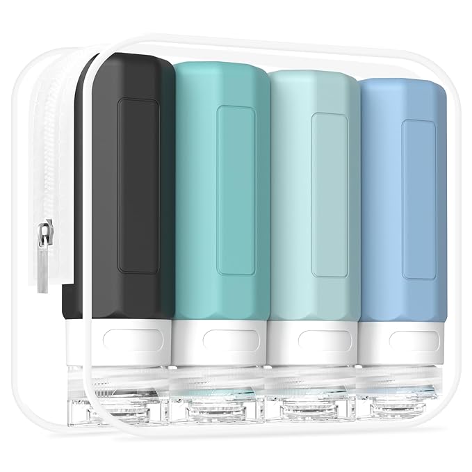 Redfly Travel Bottles for Toiletries, Tsa Approved 3oz Travel Size Containers, Leak Proof Travel Size Toiletries Bottles Silicone, BPA Free Refillable Essentials for Shampoo Conditioners, Gray