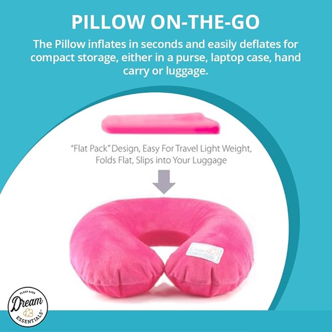 Wild Essentials Inflatable Travel Neck Pillow, U-Shape with Washable Soft Cover (Purple)