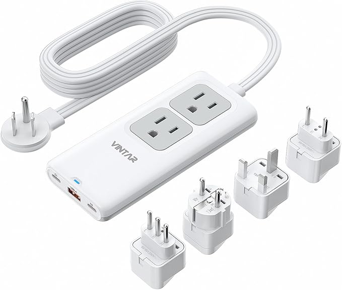 European Travel Plug Adapter, VINTAR Universal Travel Adapter with 5ft Extension Cord, 2 Outlets and 3 USB Ports, Type C/G/E/F/L Plug for EU/UK/France/Italy, Power Strip for Travel Home Cruise Ship