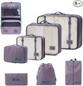 8-Piece Expandable Packing Cubes Set with Hanging Toiletry Bag, Lightweight Compression Travel Organizers for Carry-On Suitcase(Purple)