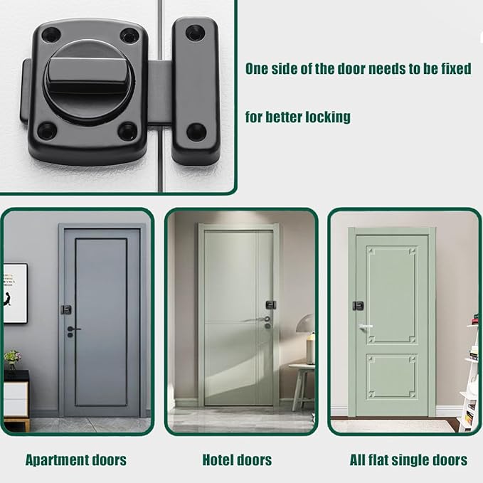 Inner Door Reinforcement Locks Latch, Door Bolt Door Safety Lock from Inside, Single Door French Door Lock, Extra Door Lock from Inside Suitable for Bedrooms, Bathrooms, RV, Black