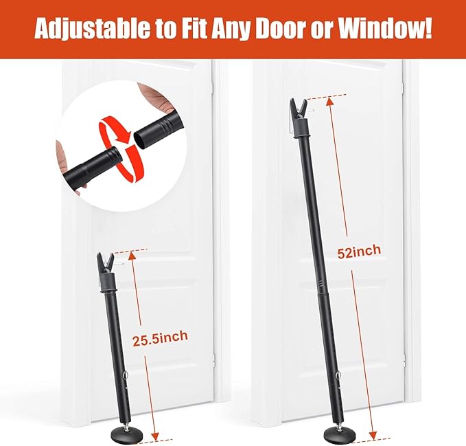 2 Pack Door Security Bar - Upgraded 360° Pivoting Anti-Slip Base,Heavy Duty Burglar Door Stopper Stick,28-52" Adjustable Barricade Safety Jammer Stoper for Front Door Patio Sliding Glass Window