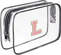 Clear Toiletry Bag,Portable Travel Toiletry Bag,Chenille Letter Cosmetic Bag with Zipper,Waterproof Makeup Bag,Cosmetic Storage Organizer for Women Men,Travel Essentials (Black,L)