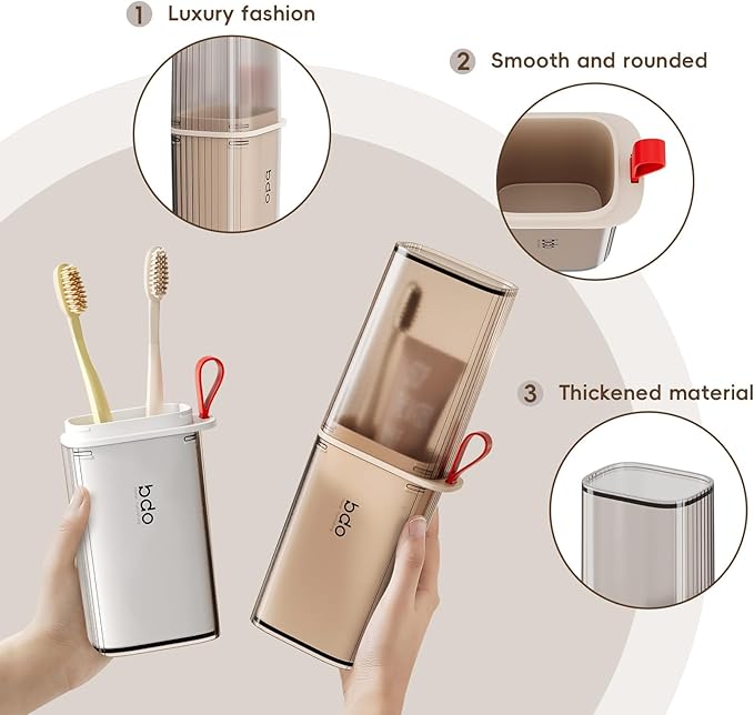 Topavatop Toothbrush Travel Case, 2 in 1 Toothbrush Holder and Rinse Cup, Large Capacity Toothbrush Cup with Cover, Portable Travel Toothbrush Holder for Traveling, Camping, Trip - 1Pcs - Grey&White