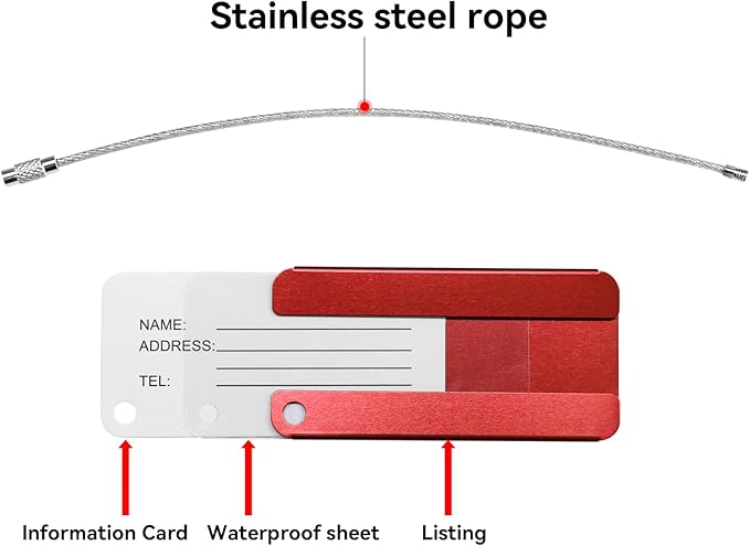 AOUTACC 8 Pack Aluminium Metal Travel Luggage Tags Suitcase Card Holder Baggage Name Address ID Bag Label with Key Ring