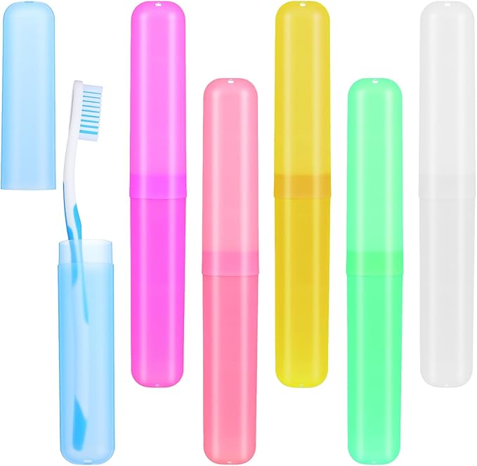 6 Pack Toothbrush Cases, Toothbrush Holders Travel Compact & Lightweight for Camping, Business Trips, School (Clear, Reusable)