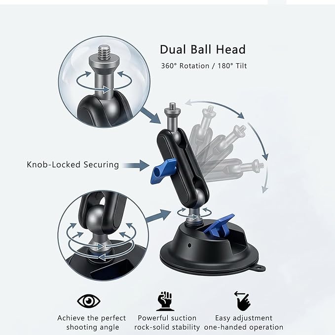 Car Mount for DJI Osmo Pocket 3 4, 30LB Suction Windshield Window Dash Holder Kit w Expansion Adapter & Phone Clip, for Insta360 X5 X4 for GoPro Hero DJI Action 6 5 Pro Nano Accessories