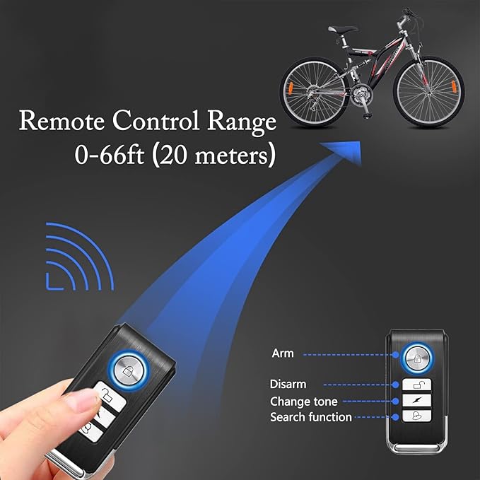 Bike Alarms for Ebikes, 113db Loud Ebike Alarm Anti Theft with Remote, Motion Sensor Scooter Alarm，Waterproof, Sensitivity Adjustable & SOS, for Motorcycle Bicycle Tricycle Mobility