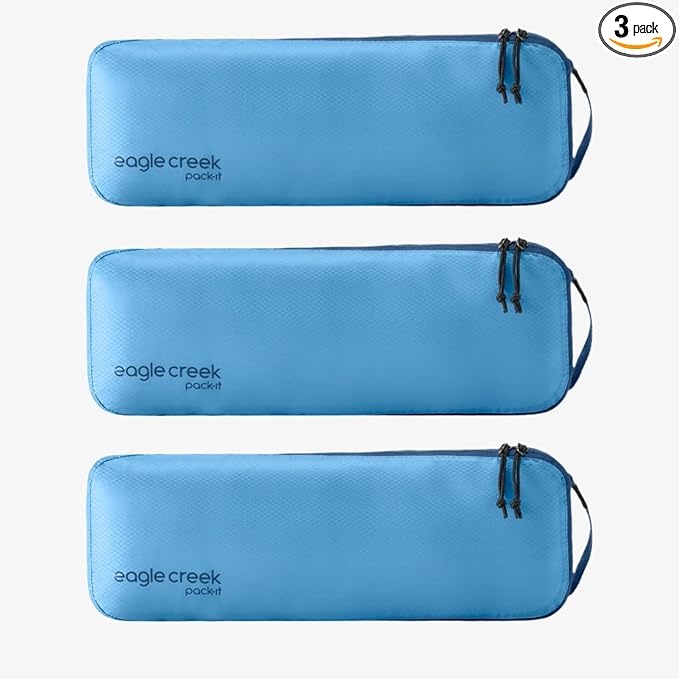 Eagle Creek Pack-It Isolate Slim Cube M/M/M Set - Minimalist Compact Travel Organizer for Hair Styling Tools, Belts & Small Items - Travel Accessories - Blue Dawn