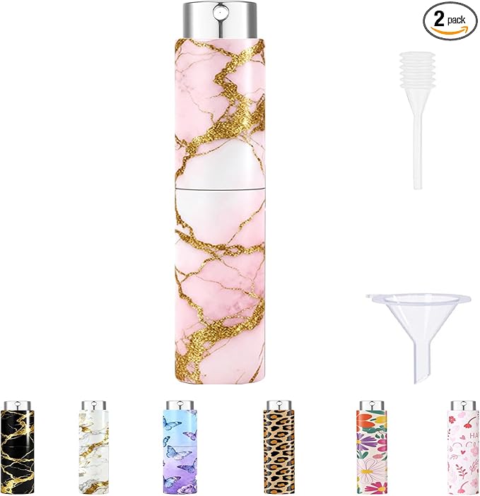 5ml Perfume Atomiser Refillable Bottles Portable Mini Spray Travel Bottle Easy to Refill Empty Atomizer Bottle for Purse Handbag Pocket Luggage,Bright Color (Pink gold marble 1)