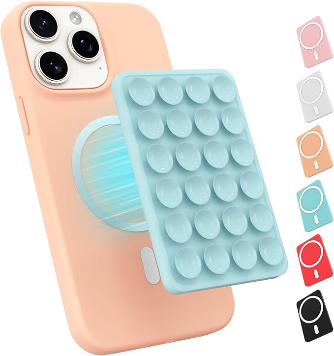 Magnetic Suction Phone Mount for MagSafe Case,Silicone Sticky Phone Grip Holder for iPhone,Removable Hands-Free Selfie/Video for TikTok & Instagram Influencer/Creator (Blue)
