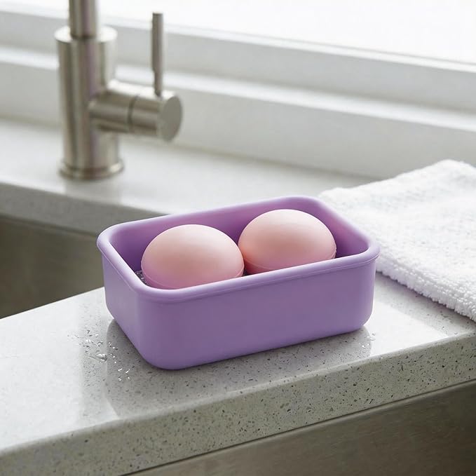 Silicone Leak-Proof Travel Soap Case, Portable Soap Container with Removable Draining Pad, Shatter-Proof Soap Holder for Travel, Gym, Camping, Bathroom(Light Purple)