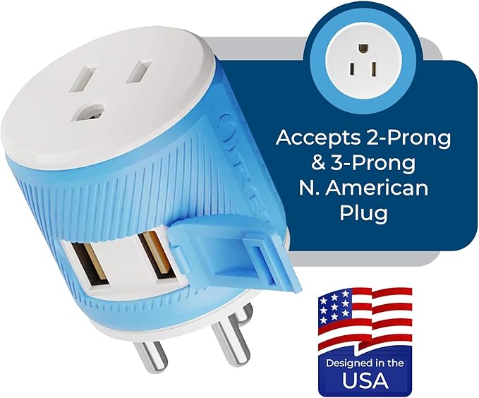OREI 3 in 1 India Plug Adapter (Type D Travel Adapter) with 2 USB Inputs and 1 Type B Input – CE & RoHS Certification - Plug Adapter for Maldives, Nepal, India, Bangladesh, Sudan & More