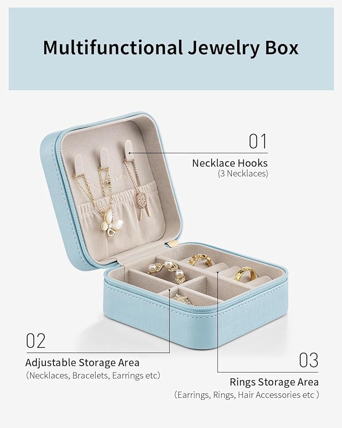 VLANDO Travel Jewelry Box, Small Jewelry Travel Organizer Case for Girls Women - Blue*6 pack