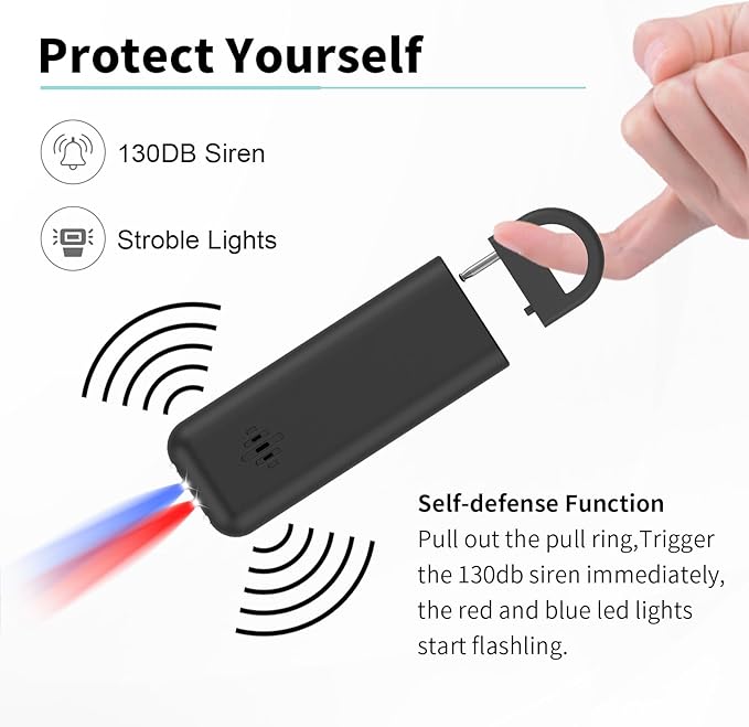 3-in-1 Personal Alarm Keychain with Apple Find My - 130dB Emergency Siren, LED Strobe Flashlight, GPS Tracker Keychain for Women, Kids, Seniors - Real-Time Location, Anti-Loss, iOS Only
