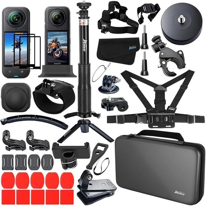 Accessories Kit for Insta360 X5 / X4 Camera Mount Bundle with Magnetic Mount Carrying Case, Selfie Stick, Tripod, Chest Strap,Bike Clamp,Screen Protector Non-Slip Mounts for Insta 360 X5 / X4 60I