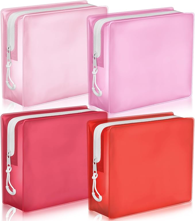 4 Pack TSA Approved Travel Toiletry Bags Frosted Translucent Leak-proof Cosmetic Makeup Bags for Women Men Travel Organizer Airport Security(Red,6.7 x 5.5 x 1.8 Inch)